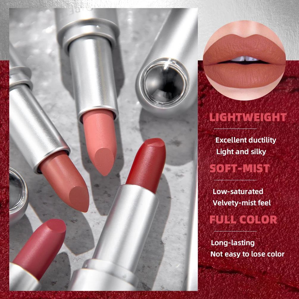 High Quality Professional Lipsticks Nude Matte Lipstick Long Lasting Moisturizing Makeup Sexy Red Lipgloss Tint Lips Cosmetics
