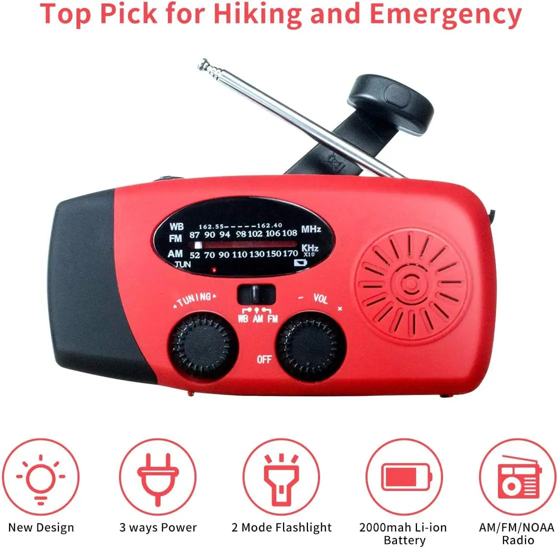 2000mAh Emergency Crank Weather Radio with LED Flashlight, Alertsync Portable AM/FM/NOAA Solar Radio with Phone Charger, SOS Ala