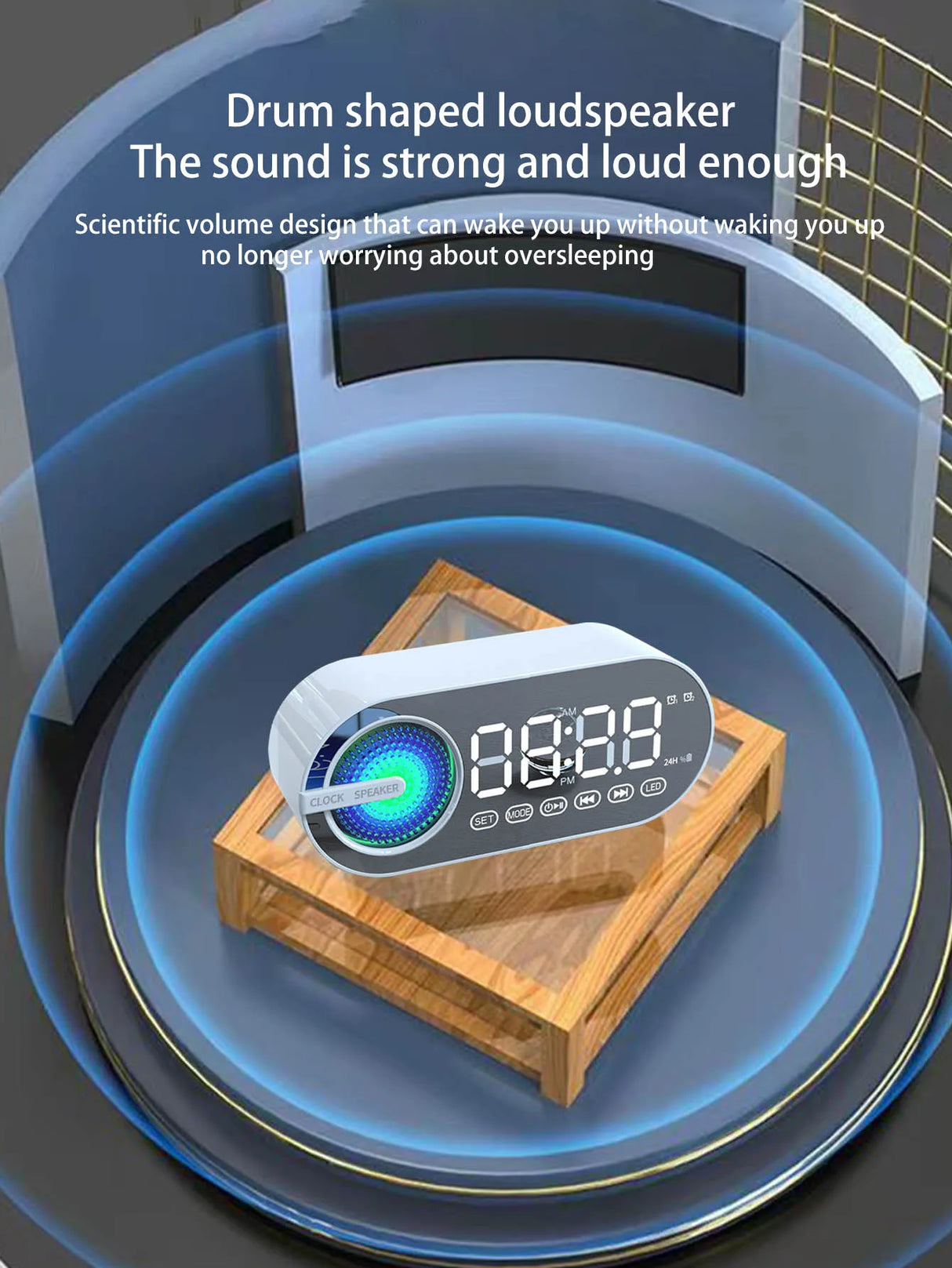 Haut-parleur Bluetooth sans fil, mini design avec de multiples fonctions comme une horloge, le caisson de basses version extérieure est puissant