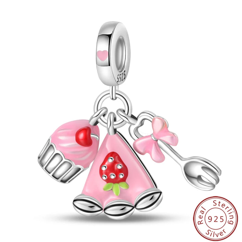 Ensemble de trois breloques en argent sterling S925, perles de 3 mm, motif princesse, golf, hamster, appareil photo, voyage, fabrication de bijoux fins