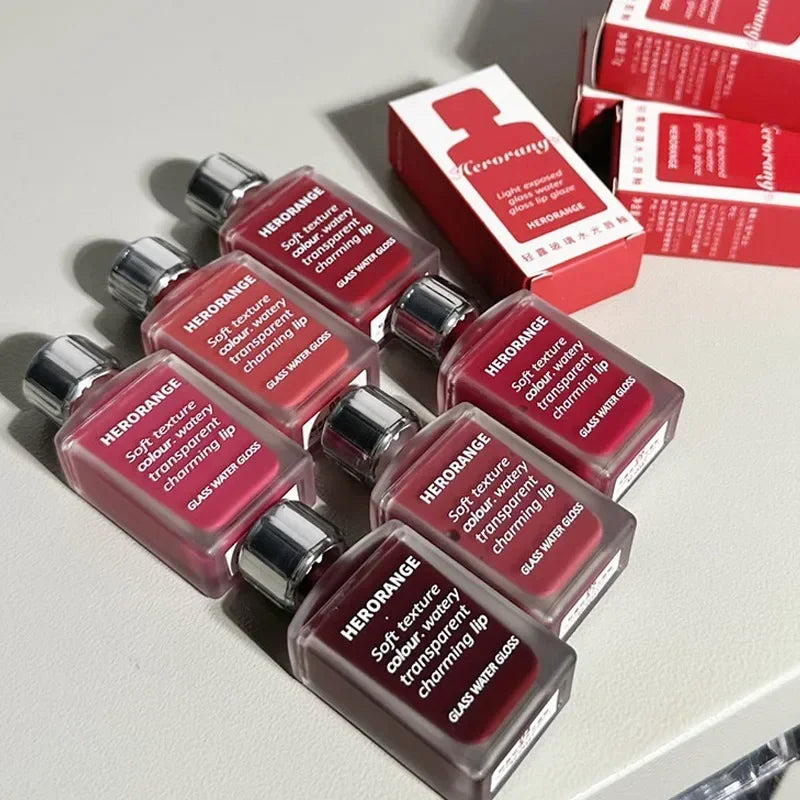 HERORANGE Brillo de labios ligero, brillo de labios, no se pega fácilmente, duradero, lápiz labial hidratante de agua, maquillaje líquido coreano