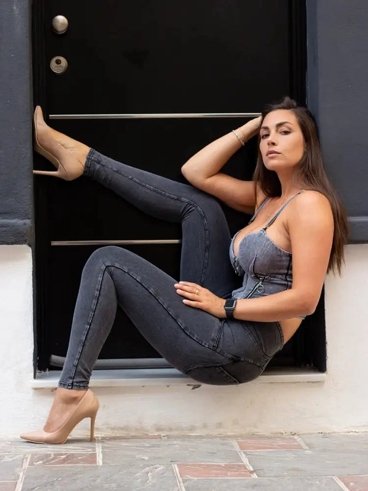 Shascullfites Melody Grey Lift Jeggings Button Up Women Jeans Butt Lift Jeans Women Pants Shaping Jeans High Waist Pencil Pants - Lootquake