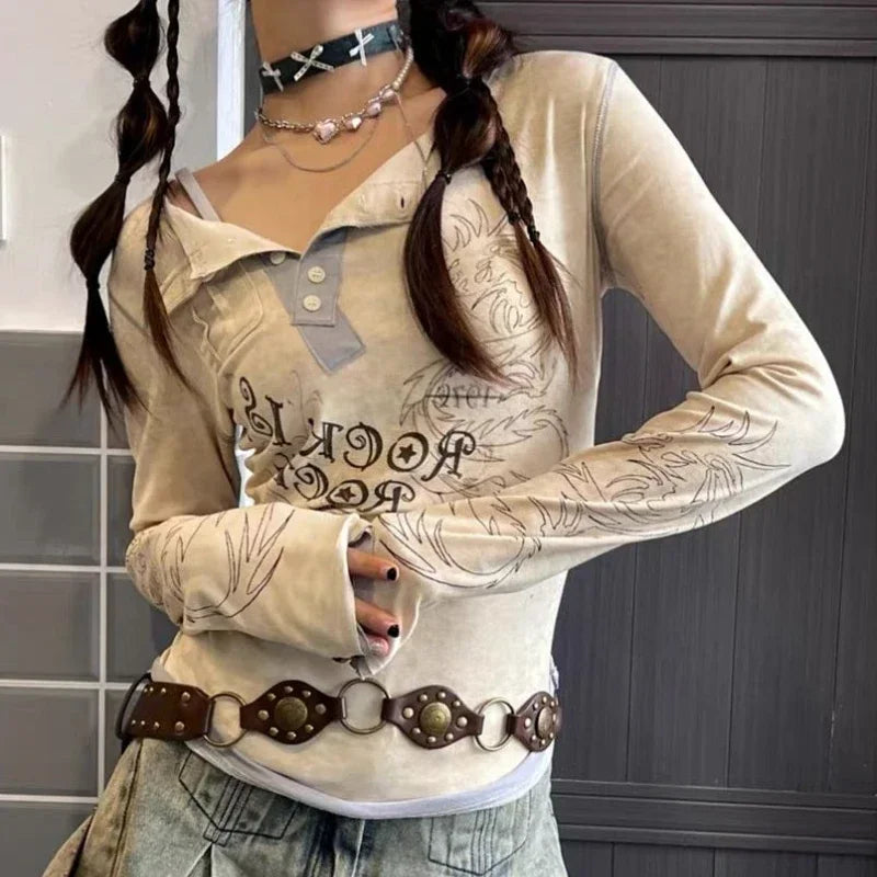 2024 Summer Kawaii Sweet Y2k Crop Tops Woman Casual Slim Long Sleeve Blouse Solid Korean Fashion Bodycon Pullover Office Lady - Lootquake