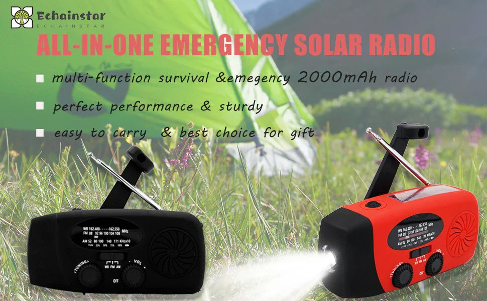 2000mAh Emergency Crank Weather Radio with LED Flashlight, Alertsync Portable AM/FM/NOAA Solar Radio with Phone Charger, SOS Ala