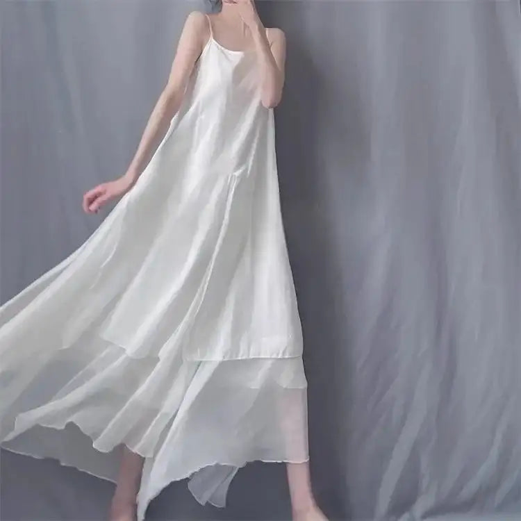 2024 Cotton Linen Women's Summer New Dress Artistic Range Medium Long Dress Sleeveless Tank Irregular Large Flounce - Lootquake