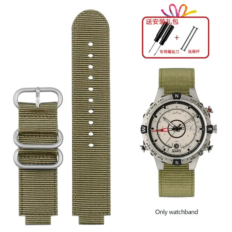 Correa de reloj de nailon de 24 x 16 mm para TIMEX Tide Canvas Convex, pulsera con brújula para hombre T2N721, T2N720, TW2T76500 y TW2T76300.