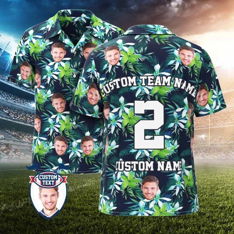 2025 Custom Photo Face Name Hawaiian Shirt Personalized Diy Text Beach Shirt Gift Mens Designer Shirts Customize Club Jersey - Lootquake