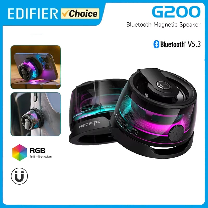Enceinte Bluetooth portable Edifier HECATE G200, éclairage RGB, haut-parleur magnétique BT5.3, mini caisson de basses, autonomie de 7 heures, support pour téléphone