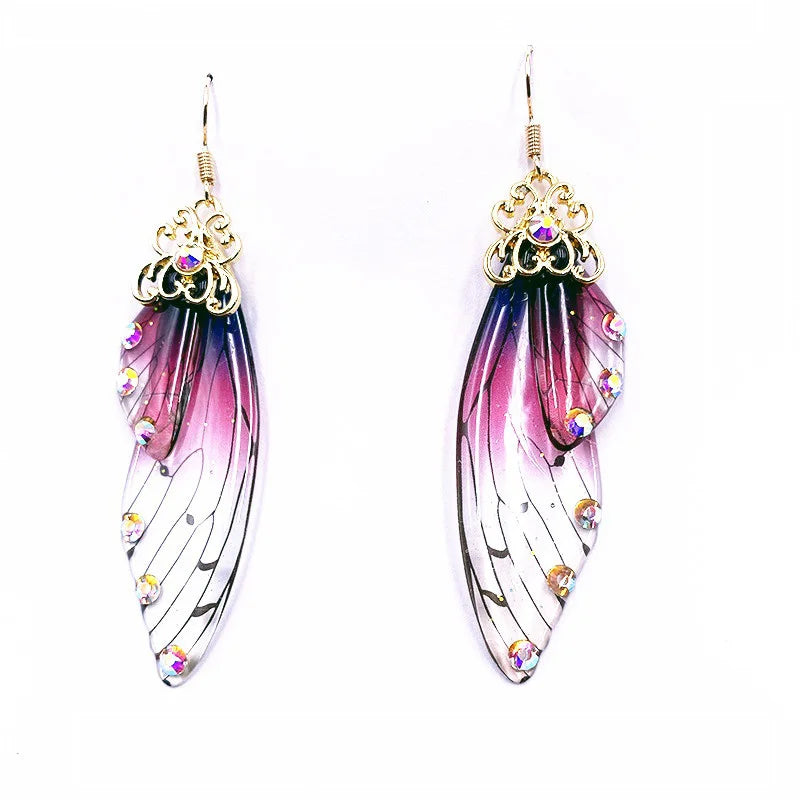Boucles d'oreilles en forme d'ailes de fée faites à la main, en forme d'ailes de papillon, d'insectes, en forme de goutte, en feuille de strass, bijoux de mariée romantiques
