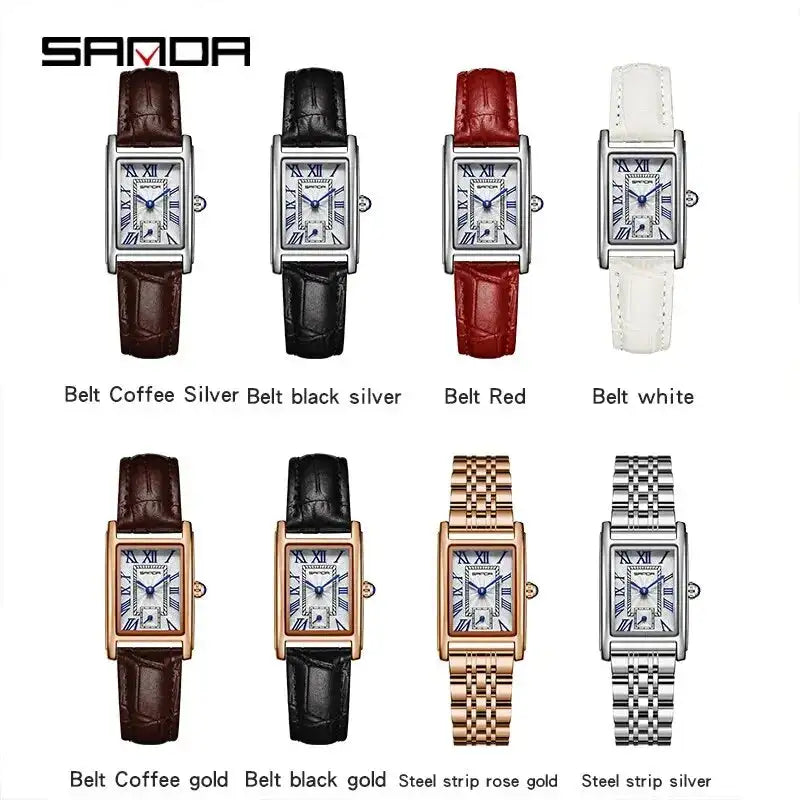 SANDA 1116 New Fashion 2024 Elegant Design Rectangle Dial Water Resistant Quartz Movement Business Women Analog Wrist Watch - Lootquake