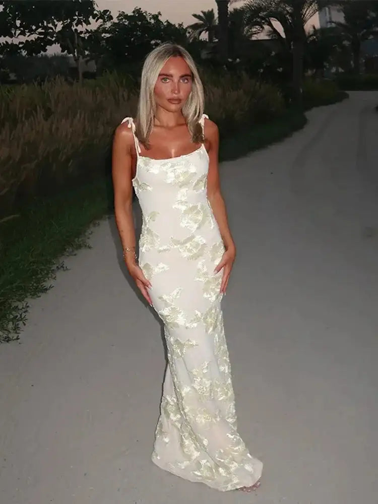 3D Flowers Mesh Patchwork Maxi Dresses Women Sleeveless Embroidered Floral Long Dress Elegant Evening Party Wedding Gowns - Lootquake