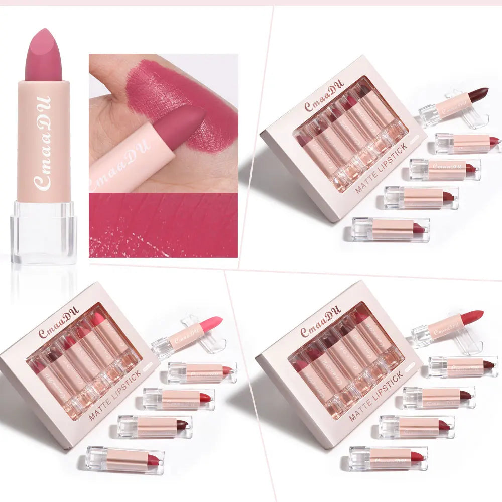 Juego de 5 labiales mate, brillo de labios hidratante, duradero, maquillaje fácil, tonos clásicos de moda para citas diarias, regalo exquisito.