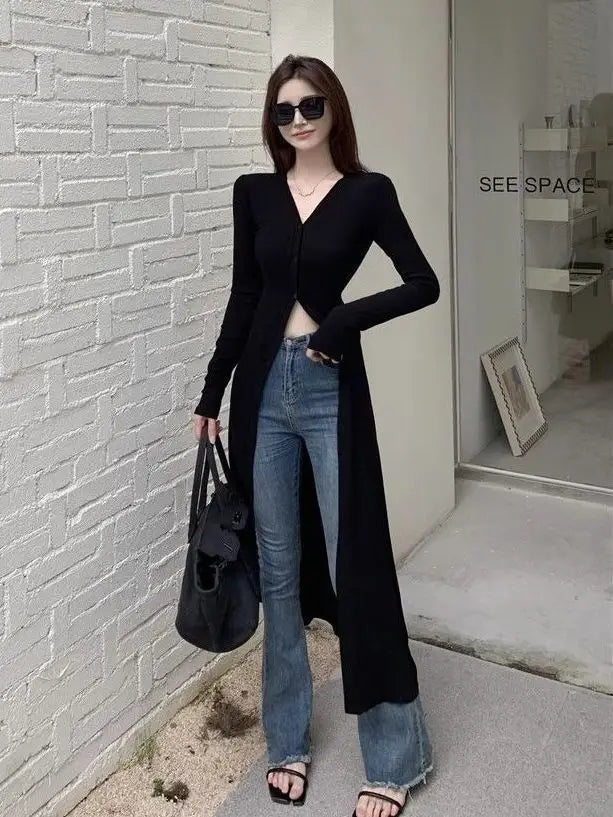 Street Casual Black Slim Long T Shirts Spring Autumn New Long Sleeve Solid Simplicity Fashion Tops Trend Vintage Women Clothing - Lootquake
