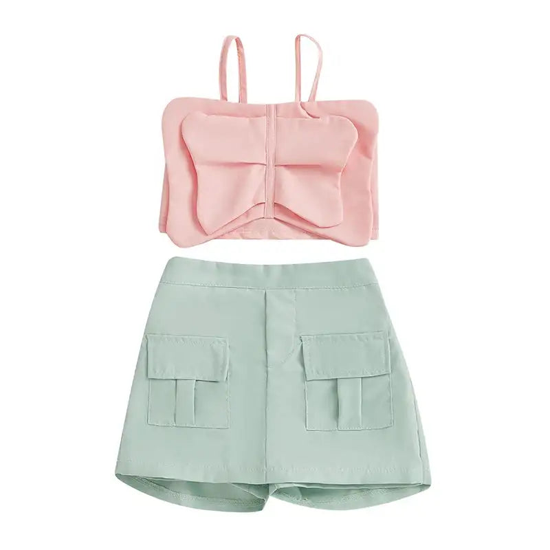 Adorable Baby Girl Sleeveless Top and Shorts Set with Cute Butterfly Print for Summer Outfit 2 Pieces Set - Lootquake