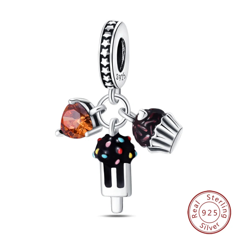 Ensemble de trois breloques en argent sterling S925, perles de 3 mm, motif princesse, golf, hamster, appareil photo, voyage, fabrication de bijoux fins