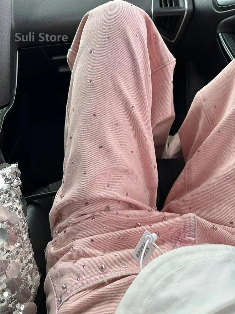 2024 New Spring Summer All-match Casual Harem Pants High Waist Stretch Slim Denim Pants Hot Drilling Casual Ankle-length Jeans - Lootquake