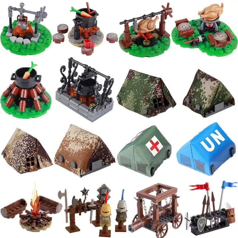Military Building Blocks Solider Figures Gifts Weapons Tent Bonfire Field Tent Roast Chicken Siege Vehicle Camp Facilities Toys - Lootquake