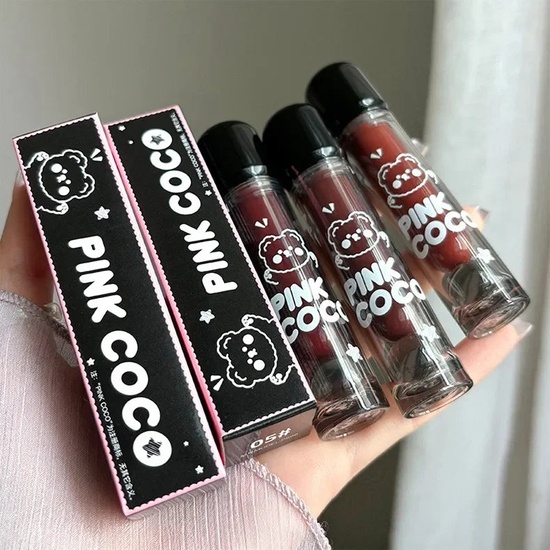 Lápiz labial líquido rojo oscuro con efecto espejo, color marrón rojizo, hidratante ligero, antiadherente, con alta pigmentación, maquillaje cosmético para labios.