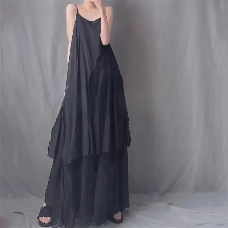2024 Cotton Linen Women's Summer New Dress Artistic Range Medium Long Dress Sleeveless Tank Irregular Large Flounce - Lootquake