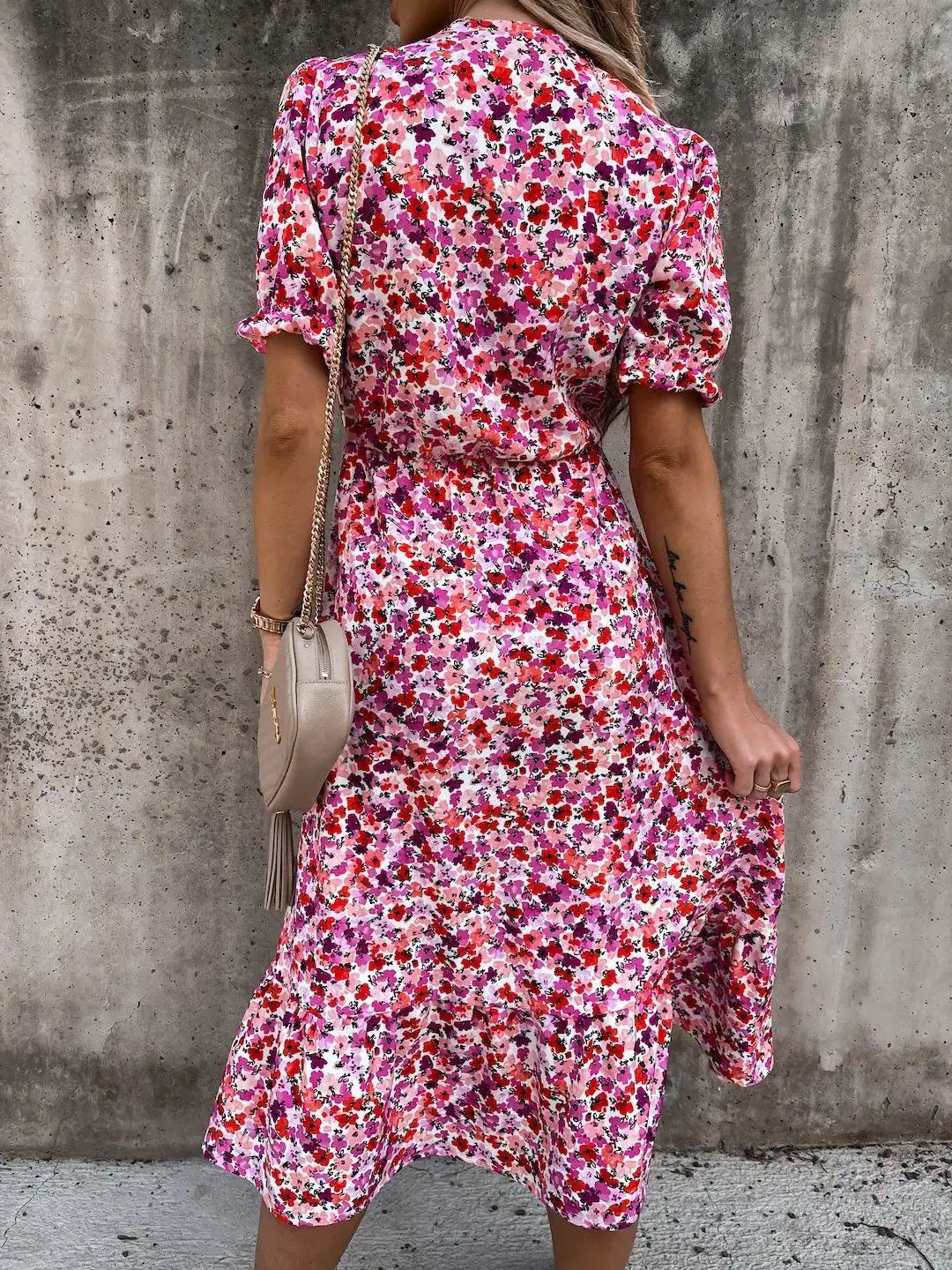 Summer Floral Print Dress Women V Neck Side Slit Long Dress Elegant Short Sleeve Button Slim Spring Female Party Dress Vestidos - Lootquake