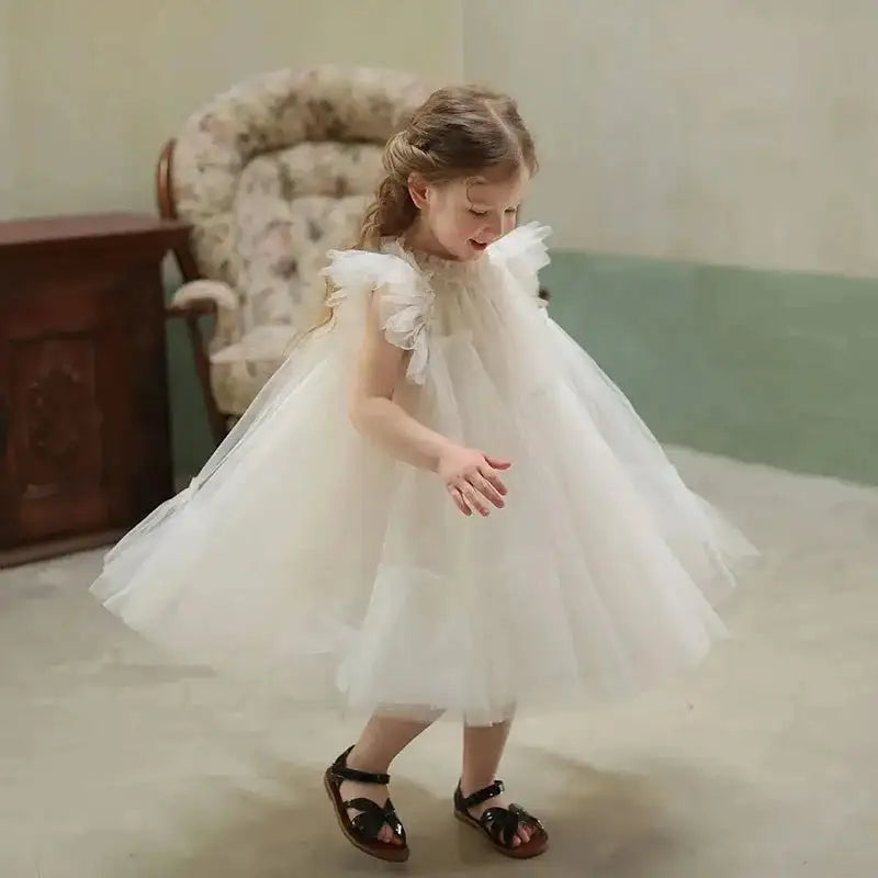 Fashion Baby Girl Princess Tutu Long Dress Fly Sleeve Infant Toddler Mesh Tulle Vestido Party Pageant Birthday Ball Gown 1-12Y - Lootquake