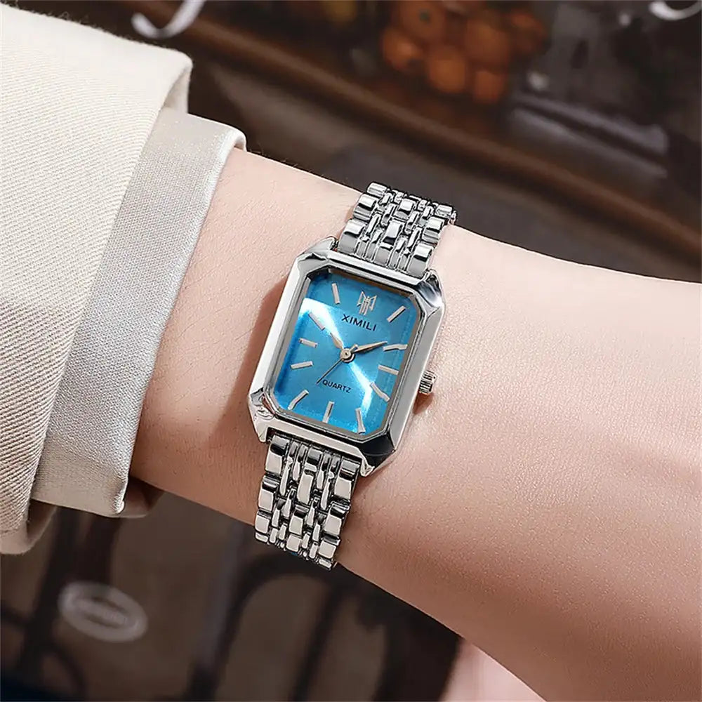Luxury Ladies Fashion Quartz Watch Simple Scale Square Quality Gold Plated Women Watches Business Stainless Steel Folding Clock - Lootquake