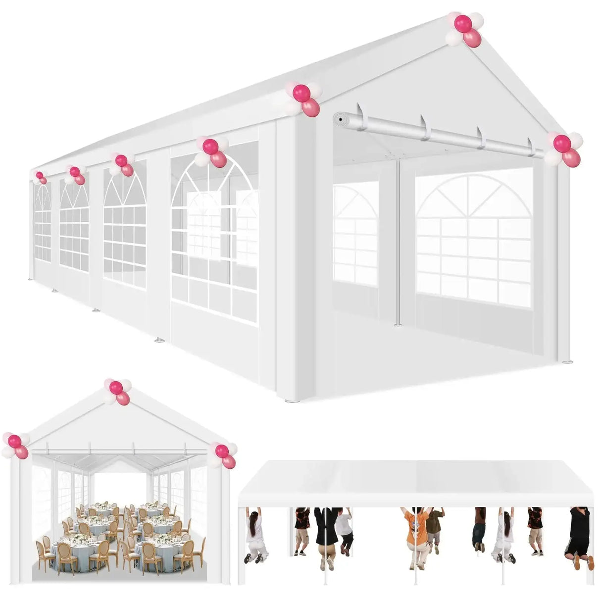 10 x 30 Canopy Tent Heavy Duty, 10x30 Party Tent with Removable Sidewalls & 4 Built-in Sandbags, Wedding Tent UV 50+,Waterproof - Lootquake