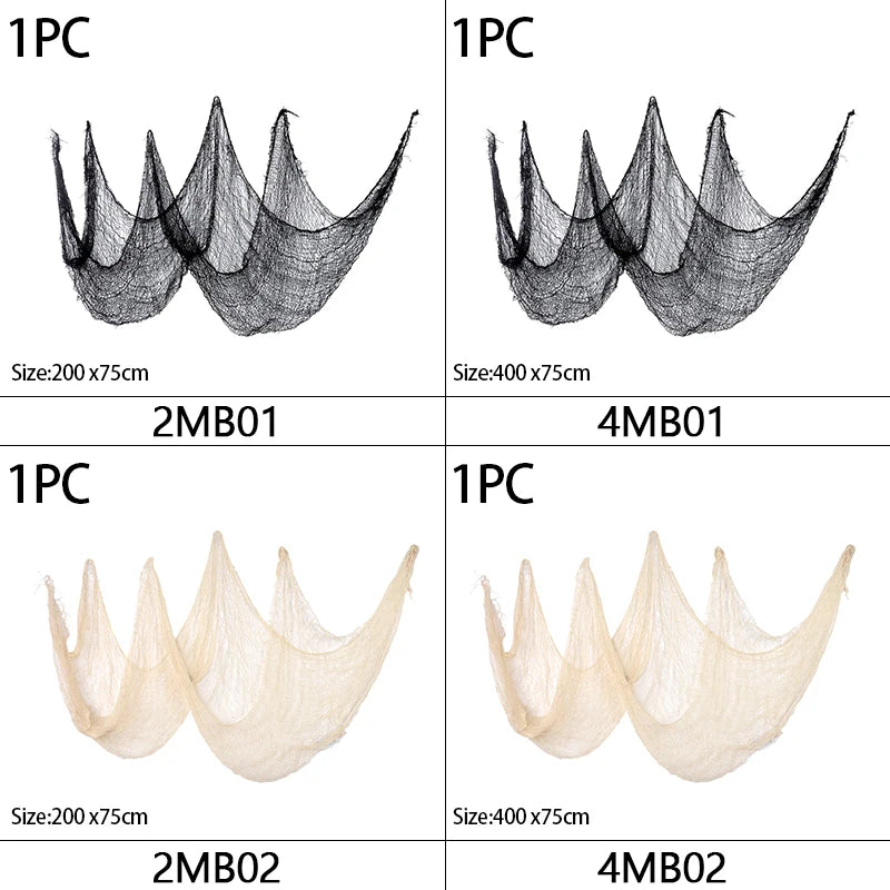 2M/4M Halloween Decorations Black Creepy Gauze Cloth Window Table Door Net Spooky Fancy Dress Party Haunted House Wall DIY Decor