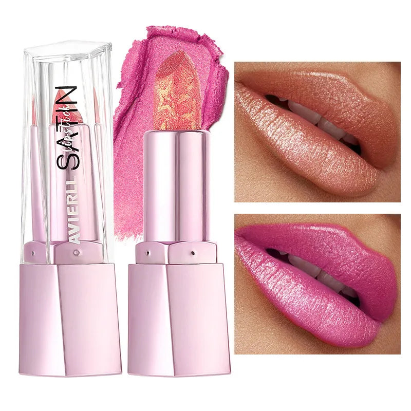 Lápiz labial brillante con brillo perlado, hidratante y de alto brillo, duradero y no pegajoso, maquillaje sensual con efecto perlado.