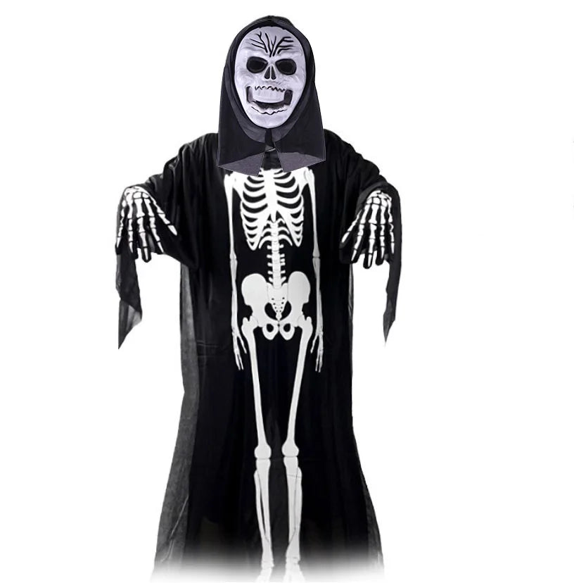 scary halloween costumes adults fantasia cosplay masque LED scream ghost horror mask children black skeleton costume suit