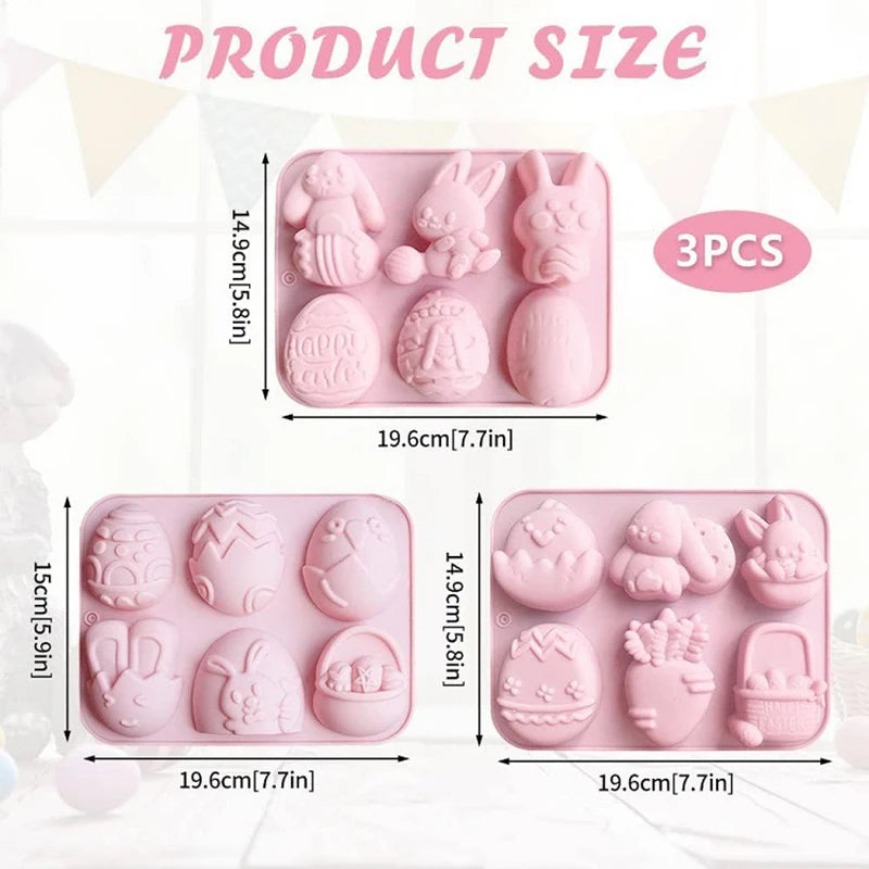 1pc 2024 Easter Bunny Silicone Mold 3D Egg Chocolate Mould Jelly Pudding Cute Rabbit Shape Easter Party Cake Decorating Tool - Lootquake