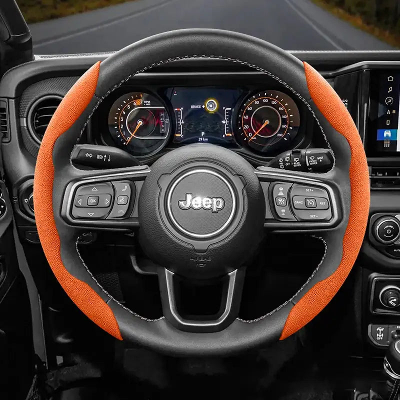 Funda de volante de gamuza a presión para Jeep Renegade Compass Wrangler JK JL Grand Cherokee WK2, accesorios WJ Portachiavi