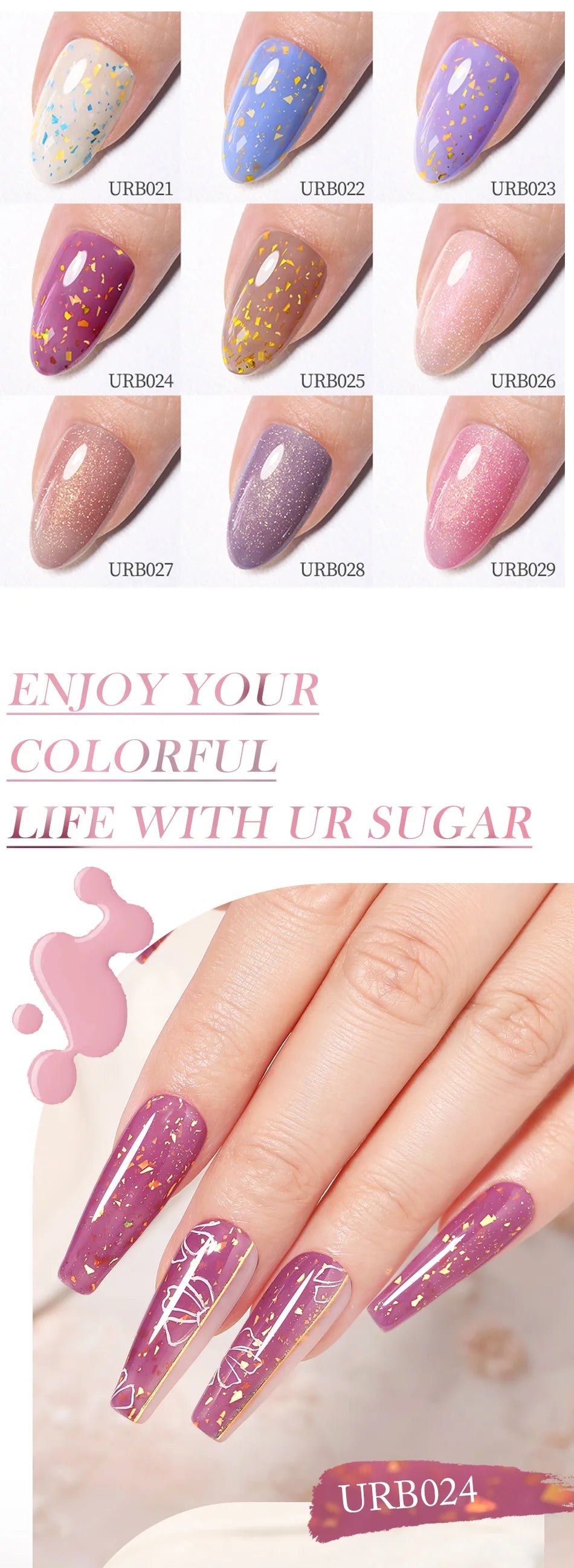 UR SUGAR Esmalte de uñas en gel con base de goma, color azul, dorado, con brillo, capa superior, esmalte de uñas en gel UV LED, para manicura