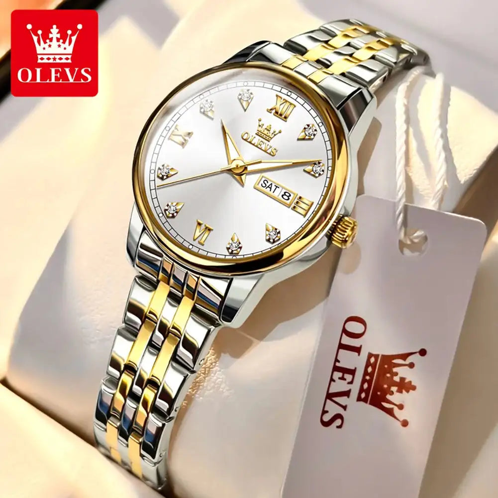 OLEVS Luxury Brand Quartz Watch for Women Stainless Steel Waterproof Ladies Wristwatch Fashion Diamond Dial Women's Watch New In - Lootquake
