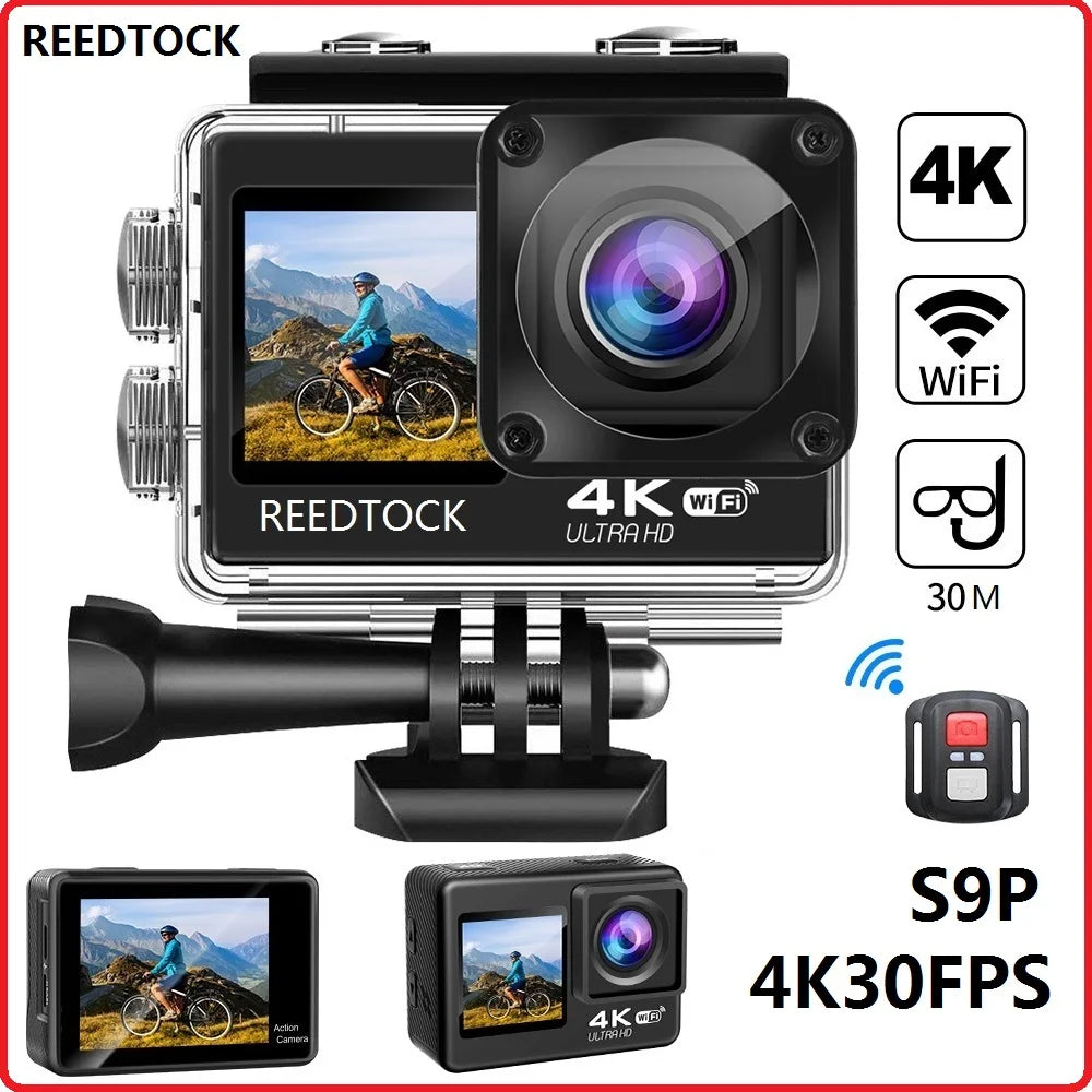 Cámara de acción 4K/30FPS con pantalla dual, cámara subacuática impermeable con control remoto, WiFi, grabadora de video deportiva para casco