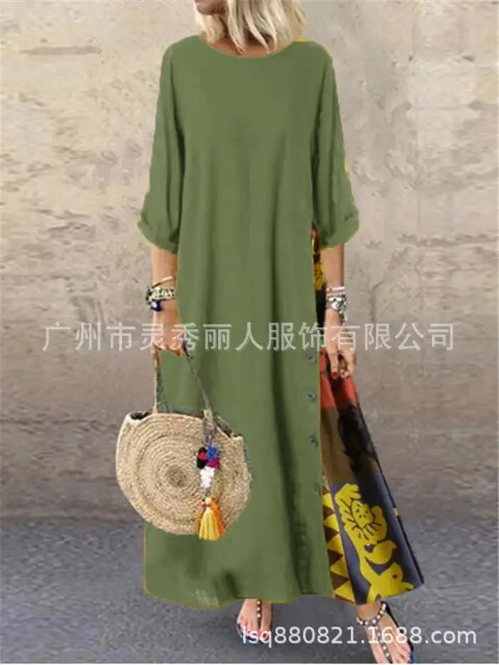 Women's Fashion Casual Loose Big Swing Half Sleeve Long Dress Floral Holiday Maxi Dress Plus Size Vestidos Longos Robe - Lootquake