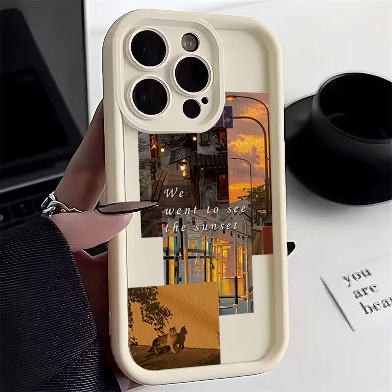 Funda de silicona para teléfono con paisaje de flores rojas