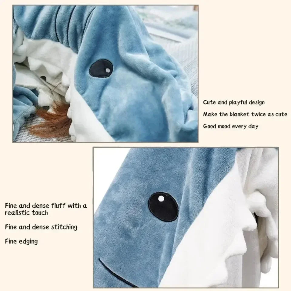 Shark Blanket Adult Cartoon Sleeping Bag Shark Onesie Sleeping Bag Pajama Hooded Warm Flannel Funny Homewear Winter Warm Blanket