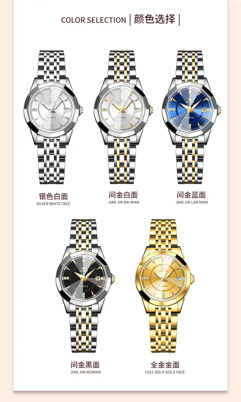 OLEVS Original Brand Elegant Women's Watches Waterproof Luminous Quartz Watch for Lady Necklace Bracelet Gift Box Set Calendar - Lootquake