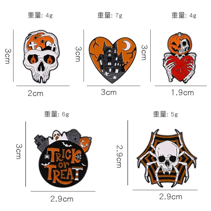 Punk Style Brooch Skull Rose Heart Brooch Halloween Cat Head Compass Wizard Hat Black Cat Alloy Brooches Enamel Badge Lapel Pins - Lootquake