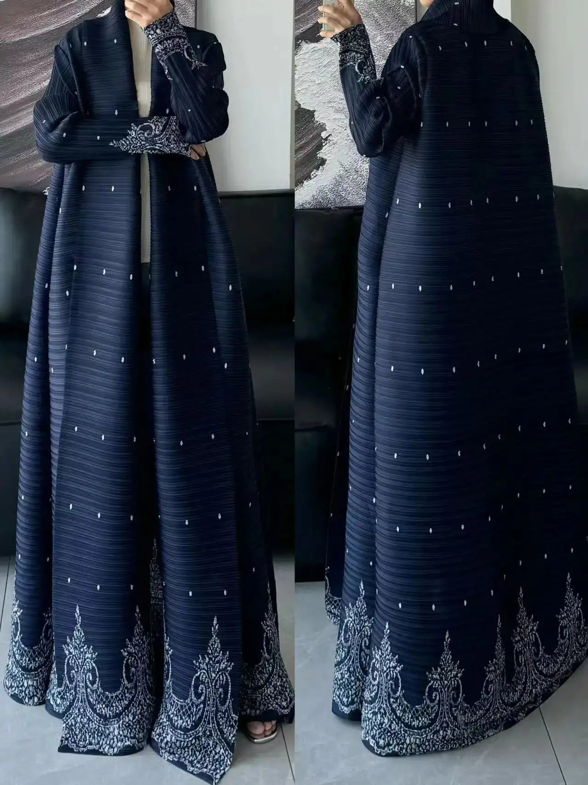 Autumn and Winter New Abaya Fashion Lapel Pleated Long Sleeved Cardigan Windbreaker Jacket Saudi Abayas for Women - Lootquake