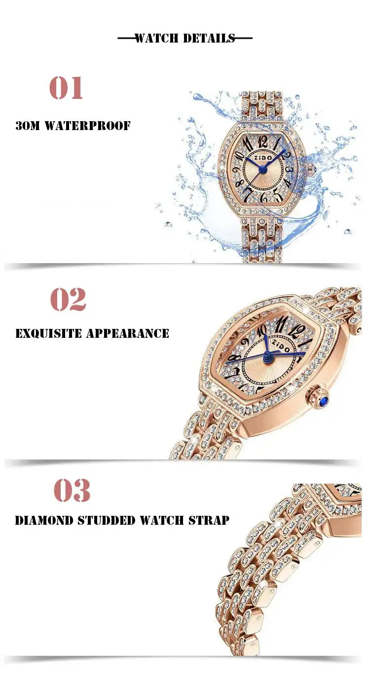 UTHAI L95 Women's Watch Light luxury Retro Barrel Shaped Digital Diamond inlaid Waterproof Ladies Fashion Quartz Clock Watches - Lootquake