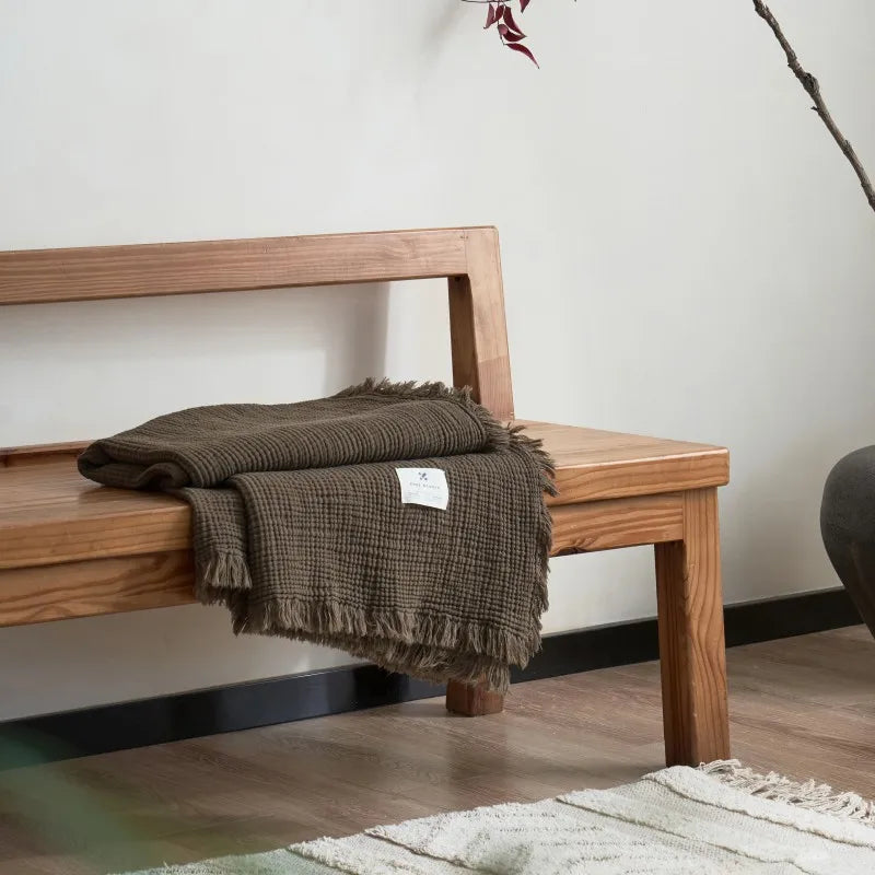 Maillard Cotton Blankets Four Layers Of Gauze Sofa Cover Blanket With Tassel AB Side Office Nap Decorative Bed Muslin Blanket