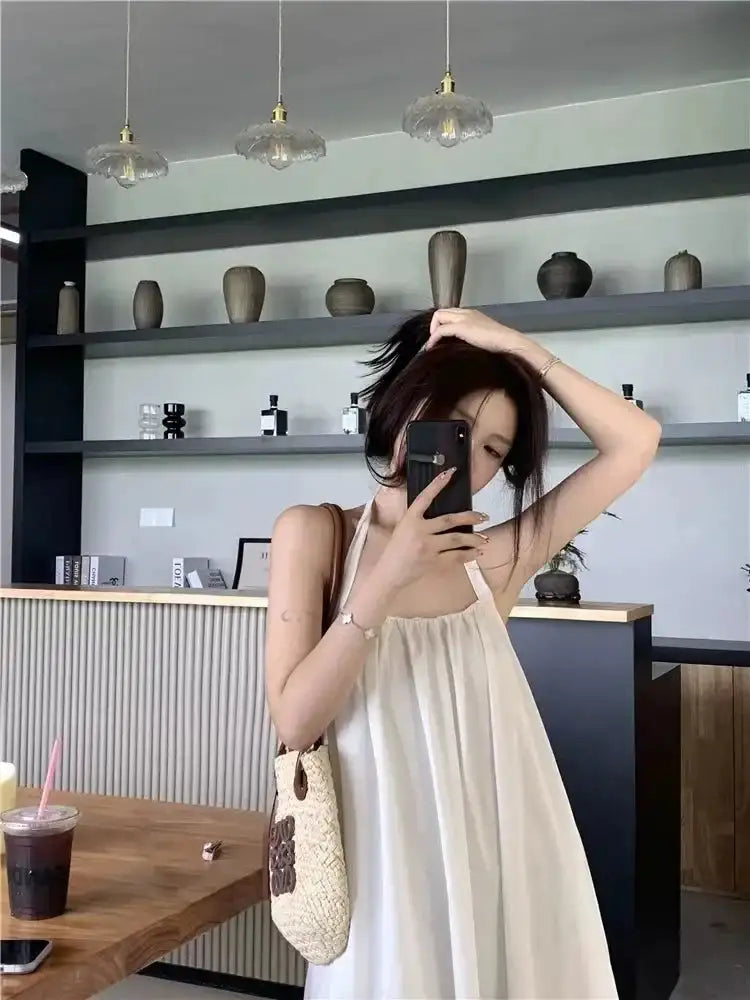 Robe de vacances d'été style thaïlandais, dos nu, col licou, anti-âge, photographie, plage, longue, ceinturée