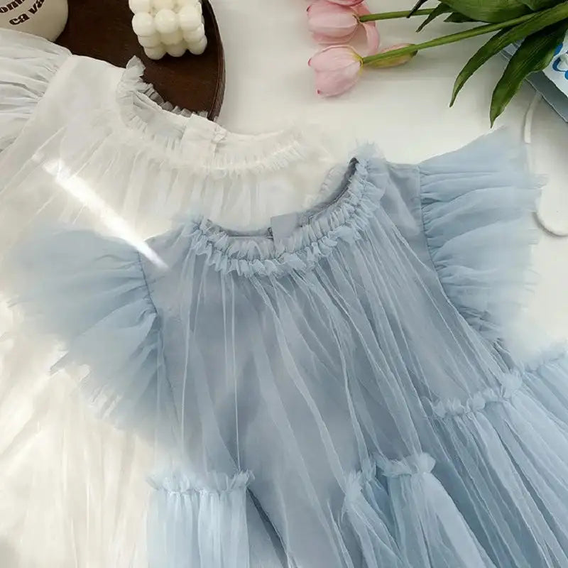 Fashion Baby Girl Princess Tutu Long Dress Fly Sleeve Infant Toddler Mesh Tulle Vestido Party Pageant Birthday Ball Gown 1-12Y - Lootquake