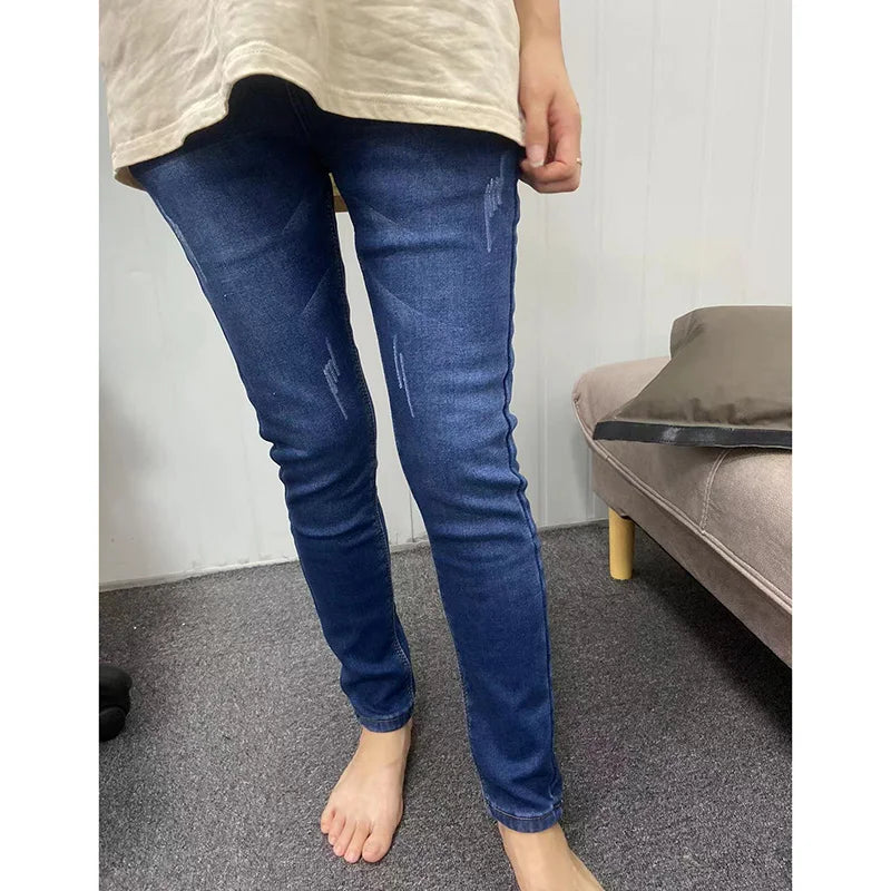Women Thermal Jeans Winter Snow Warm Plush Stretch Jeans Lady Skinny Thicken Fleece Denim Long Pants Retro Blue Pencil Trousers - Lootquake