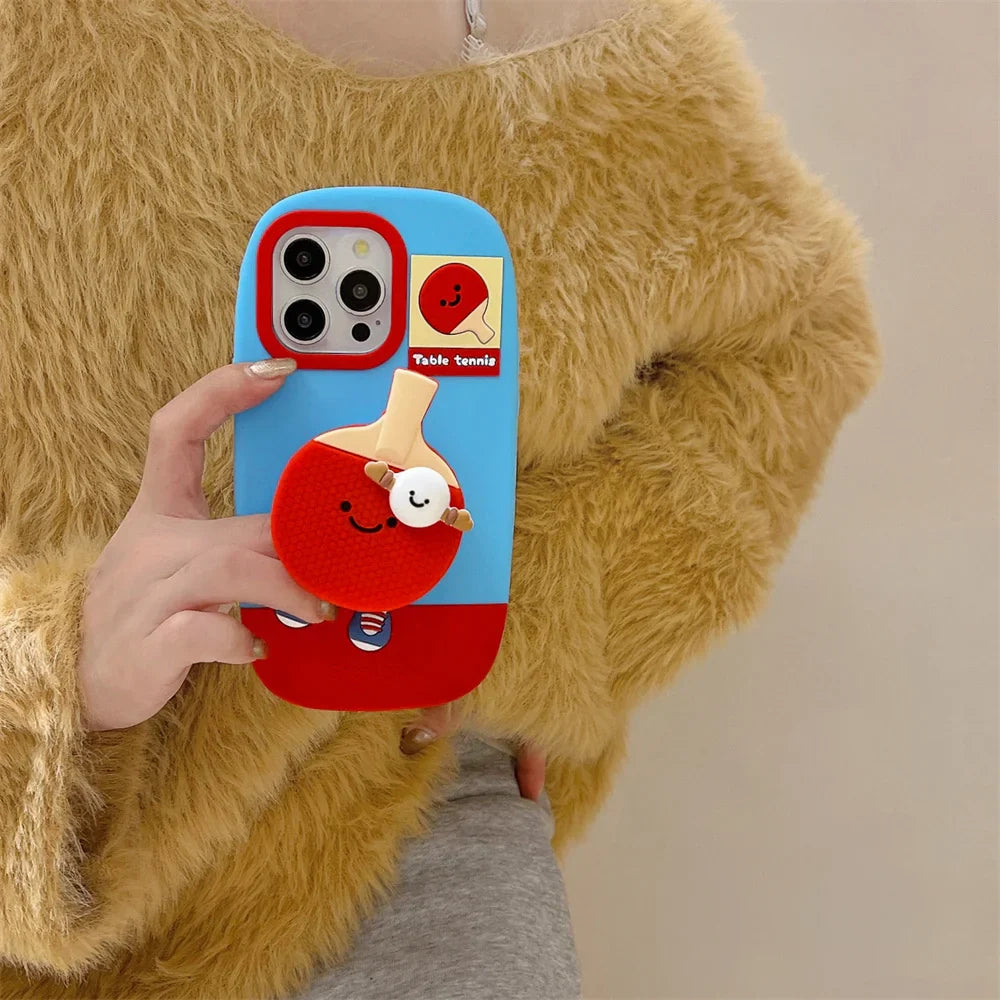 Funda para teléfono con diseño de raqueta de bádminton en 3D kawaii