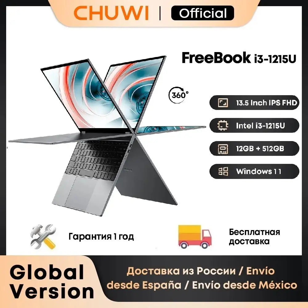 CHUWI FreeBook Laptop i3-1215U / N100 Processor 13.5" IPS Screen 2 In 1 Laptop Tablet PC 12GB RAM 512GB SSD Support Stylus - Lootquake