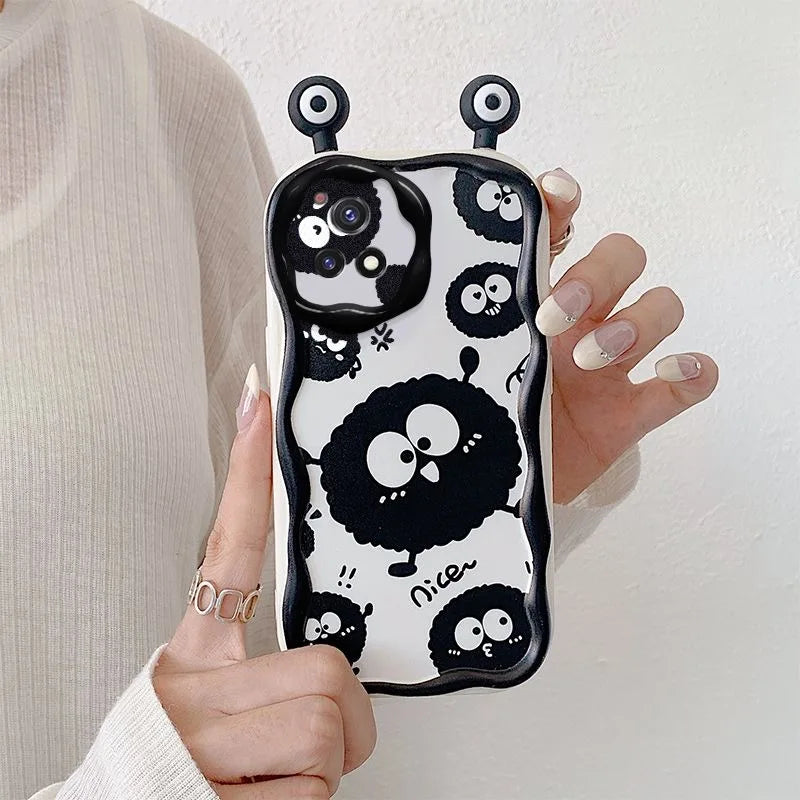 Bonita funda para teléfono con orejas de alce de goma y ojos de polvo de hadas