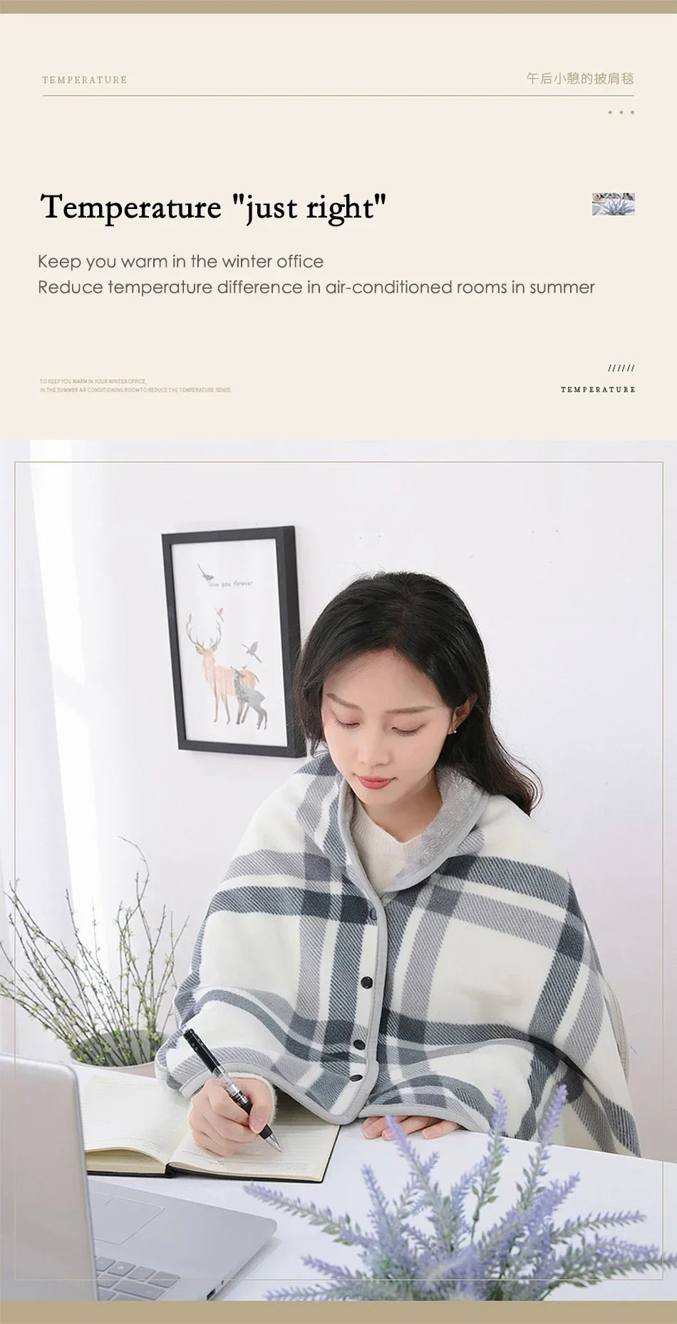 Thick Plaid Blanket Warm Winter Wearable Blanket Adults Office Travel Soft Fleece Throw Blankets With Button Home Shawl